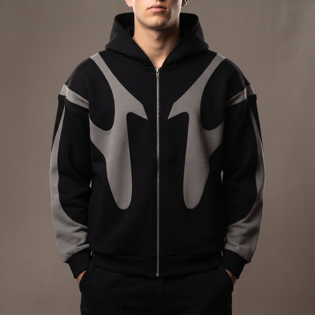Retro Fragmented Full-Zip Hoodie 