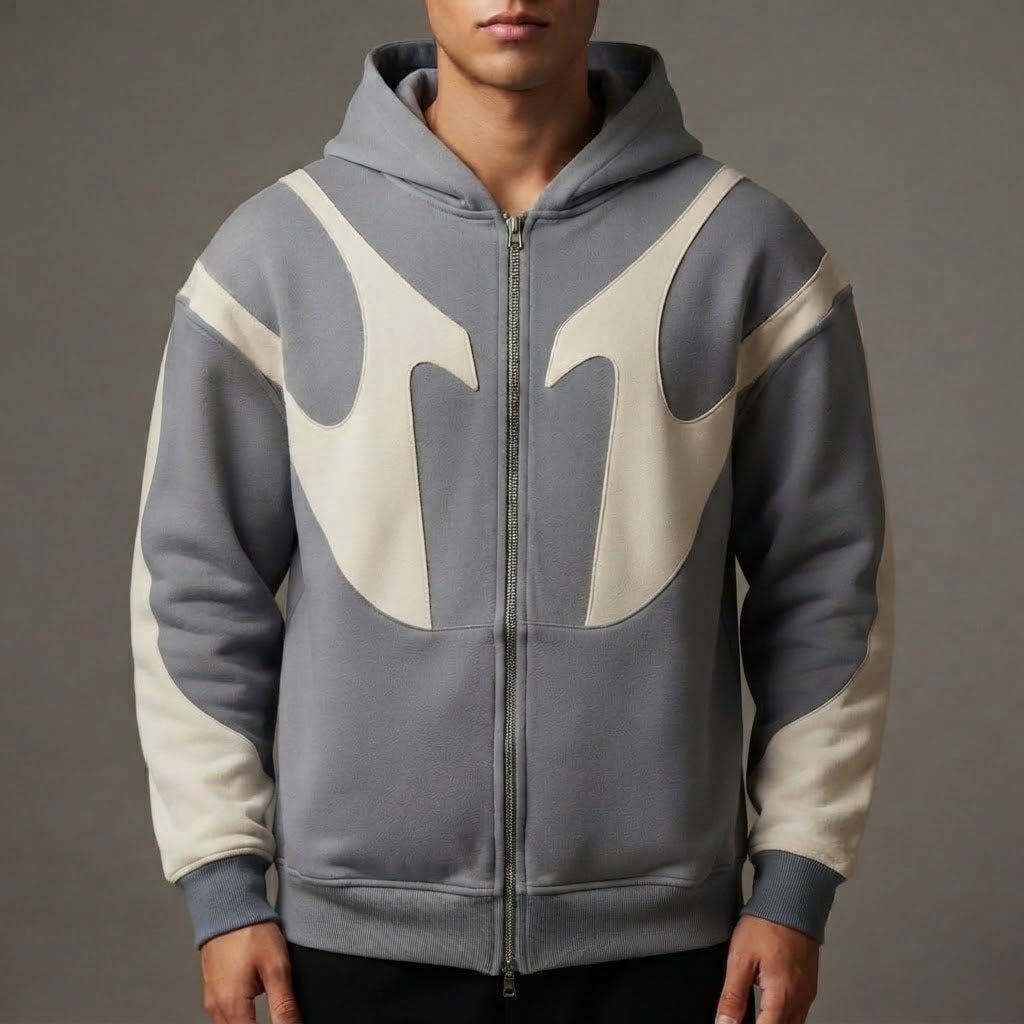 Retro Fragmented Full-Zip Hoodie 