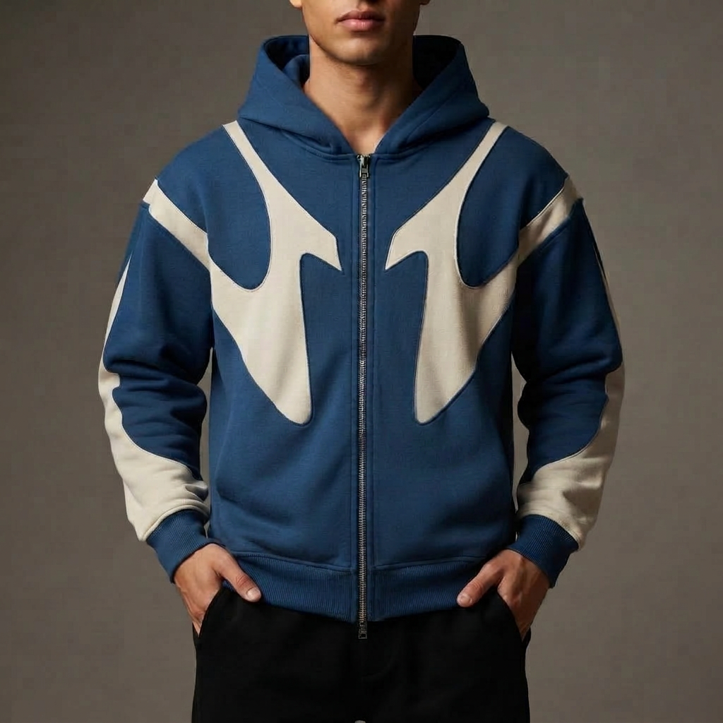 Retro Fragmented Full-Zip Hoodie 